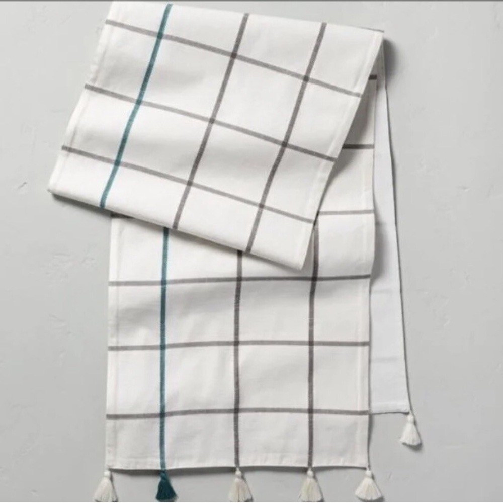 NWT Hearth & Hand Cream, Gray and Green Table Runner 20"x90"
